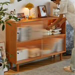 Elegant Brown Cherry Wood Cabinet with Black Walnut Tempered Glass Doors hykmq-760