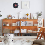 Elegant Brown Cherry Wood Cabinet with Black Walnut Tempered Glass Doors hykmq-760