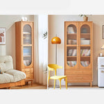 Stunning Cherry Wood & Black Cabinet with Glass and Metal Accents - Perfect for Modern Interiors hykmq-761