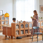 Elegant Cherry Wood Cabinet with Glass Doors and Copper Accents - Natural Finish hykmq-768