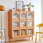 Elegant Cherry Wood Cabinet with Glass Doors and Copper Accents - Natural Finish hykmq-768