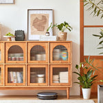 Elegant Cherry Wood Cabinet with Glass Doors and Copper Accents - Natural Finish hykmq-768