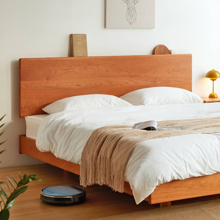 Stunning Cherry Wood Bed Frame - Natural Wood Finish for Elegant Bedroom Decor hykmq-773