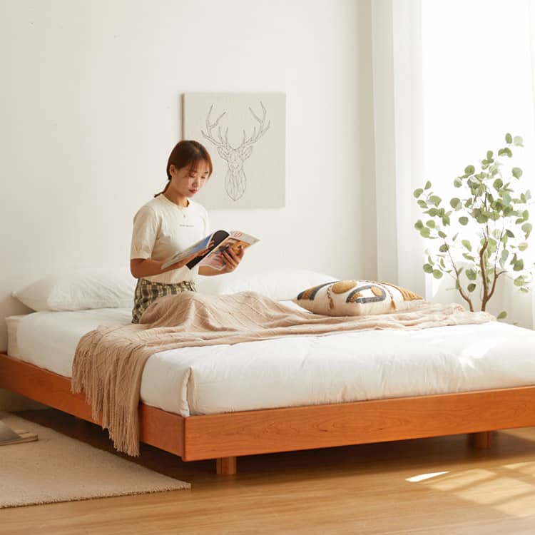 Stunning Cherry Wood Bed Frame - Natural Wood Finish for Elegant Bedroom Decor hykmq-773