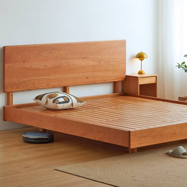 Stunning Cherry Wood Bed Frame - Natural Wood Finish for Elegant Bedroom Decor hykmq-773