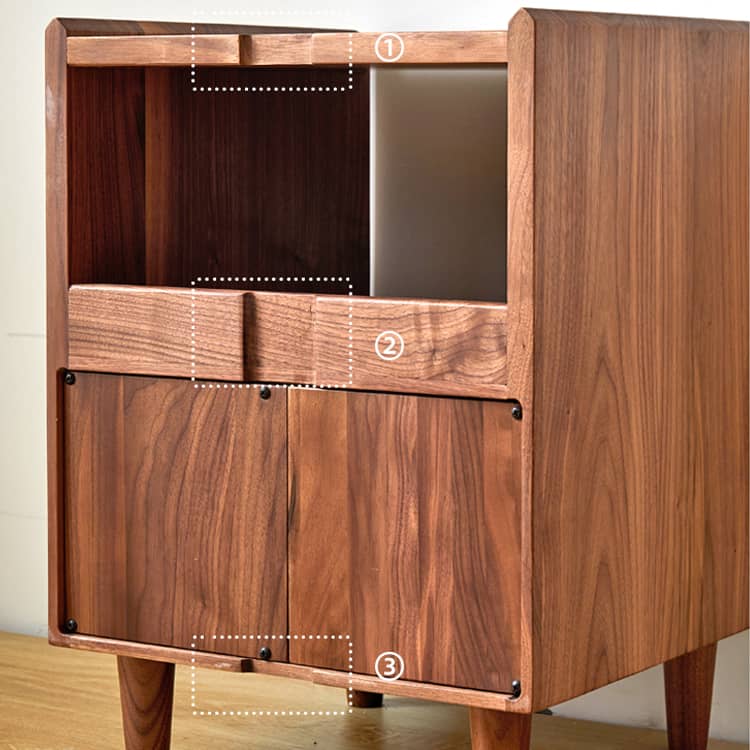 Elegant Brown Black Walnut Bedside Cupboard with Copper Accents - Stylish Storage Solution hykmq-778
