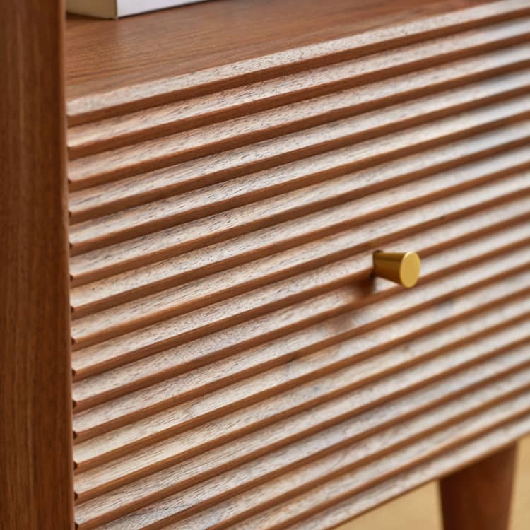 Elegant Brown Black Walnut Bedside Cupboard with Copper Accents - Stylish Storage Solution hykmq-778