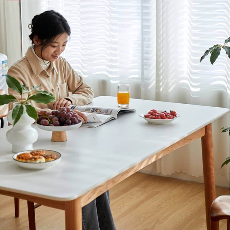 Elegant Black and Natural Wood Table with White Marble, Cherry Wood, and Red Oak Options hykmq-787