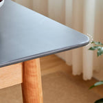 Elegant Black and Natural Wood Table with White Marble, Cherry Wood, and Red Oak Options hykmq-787