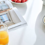 Elegant Black Natural Wood Table with White Marble, Cherry Wood, & Red Oak Options hykmq-788