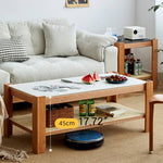 Sleek Tea Table Collection: Cherry Wood, Red Oak & Black Walnut with Marble or Tempered Glass Tops and Rattan Accents hykmq-791