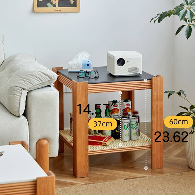 Sleek Tea Table Collection: Cherry Wood, Red Oak & Black Walnut with Marble or Tempered Glass Tops and Rattan Accents hykmq-791