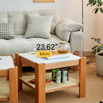 Sleek Tea Table Collection: Cherry Wood, Red Oak & Black Walnut with Marble or Tempered Glass Tops and Rattan Accents hykmq-791