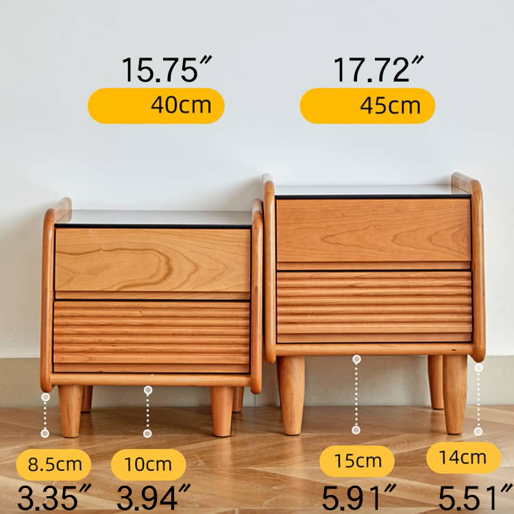 Stylish Bedside Cupboard in Red Oak and Cherry Wood with Glass Accents hykmq-794