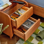 Stylish Bedside Cupboard in Red Oak and Cherry Wood with Glass Accents hykmq-794