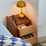 Stylish Bedside Cupboard in Red Oak and Cherry Wood with Glass Accents hykmq-794