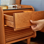 Stylish Bedside Cupboard in Red Oak and Cherry Wood with Glass Accents hykmq-794