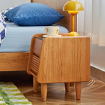 Stylish Bedside Cupboard in Red Oak and Cherry Wood with Glass Accents hykmq-794