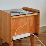 Stylish Bedside Cupboard in Red Oak and Cherry Wood with Glass Accents hykmq-794