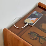 Stylish Bedside Cupboard in Red Oak and Cherry Wood with Glass Accents hykmq-794