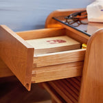 Stylish Bedside Cupboard in Red Oak and Cherry Wood with Glass Accents hykmq-794