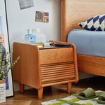 Stylish Bedside Cupboard in Red Oak and Cherry Wood with Glass Accents hykmq-794