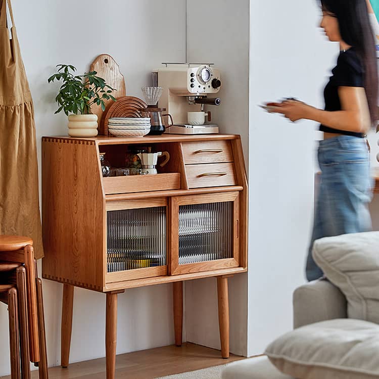 Stunning Cherry Wood Cabinet with Glass Doors and Copper Accents - Premium Plywood Construction hykmq-795