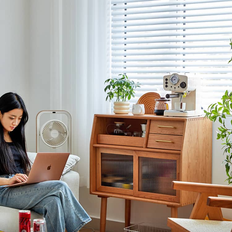 Stunning Cherry Wood Cabinet with Glass Doors and Copper Accents - Premium Plywood Construction hykmq-795