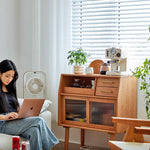 Stunning Cherry Wood Cabinet with Glass Doors and Copper Accents - Premium Plywood Construction hykmq-795