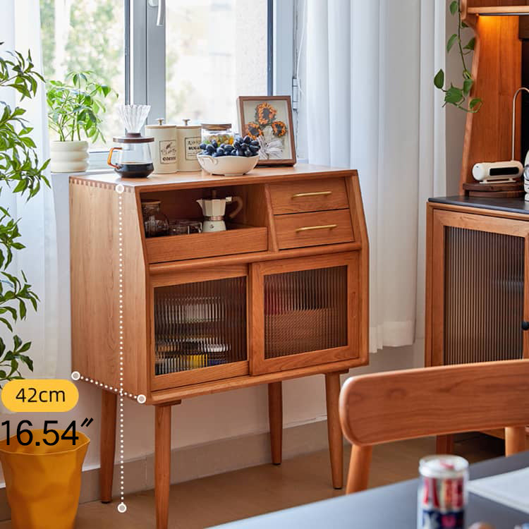 Stunning Cherry Wood Cabinet with Glass Doors and Copper Accents - Premium Plywood Construction hykmq-795