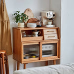 Stunning Cherry Wood Cabinet with Glass Doors and Copper Accents - Premium Plywood Construction hykmq-795