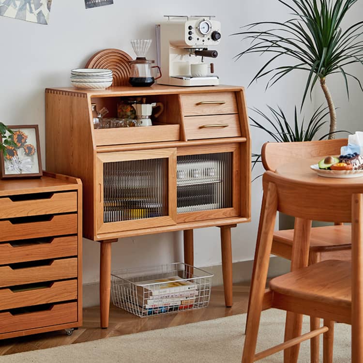 Stunning Cherry Wood Cabinet with Glass Doors and Copper Accents - Premium Plywood Construction hykmq-795