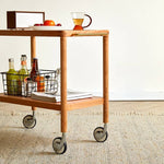 Elegant Multi-Material Rolling Cart: Natural Cherry Wood, Glass, and Metal Finish hykmq-797