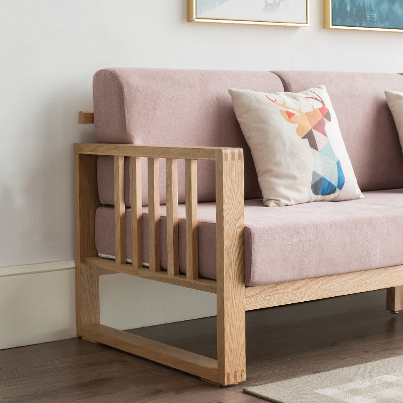 Stylish Dark Brown Sofa with Natural Oak Wood Accents in Grey, Beige, Pink, Yellow, and Light Blue Options hym-1531