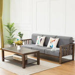 Stylish Dark Brown Sofa with Natural Oak Wood Accents in Grey, Beige, Pink, Yellow, and Light Blue Options hym-1531