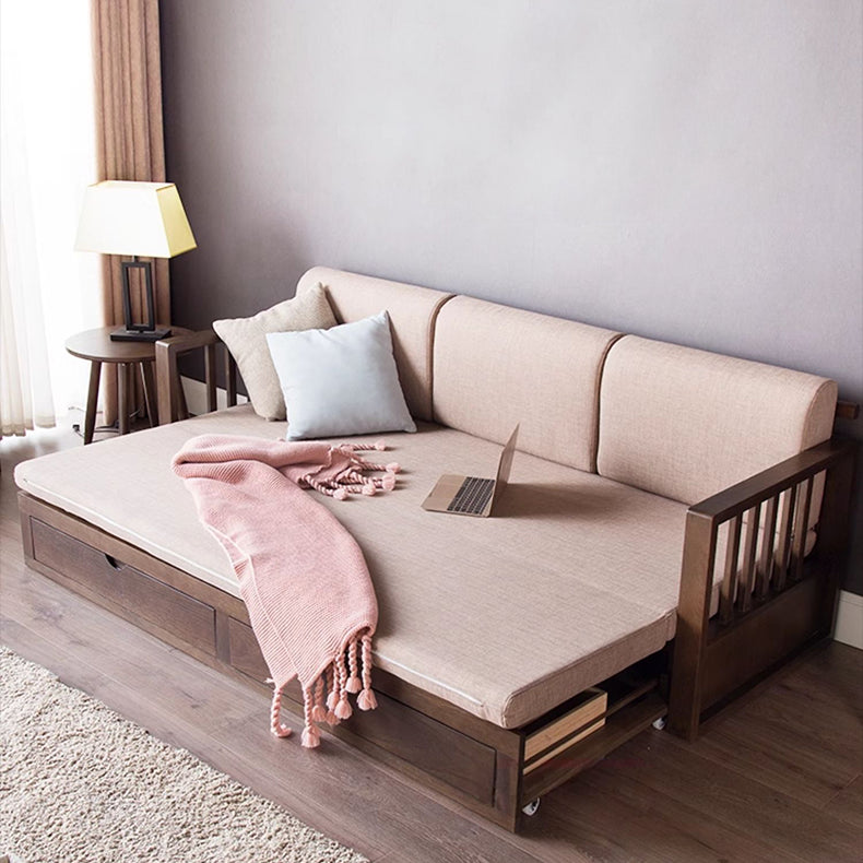 Stylish Dark Brown Sofa with Natural Oak Wood Accents in Grey, Beige, Pink, Yellow, and Light Blue Options hym-1531