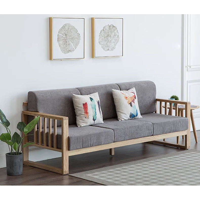 Stylish Dark Brown Sofa with Natural Oak Wood Accents in Grey, Beige, Pink, Yellow, and Light Blue Options hym-1531