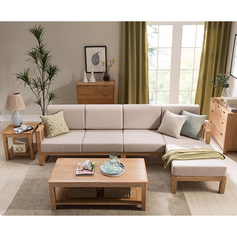 Stylish Dark Brown Sofa with Natural Oak Wood Accents in Grey, Beige, Pink, Yellow, and Light Blue Options hym-1531