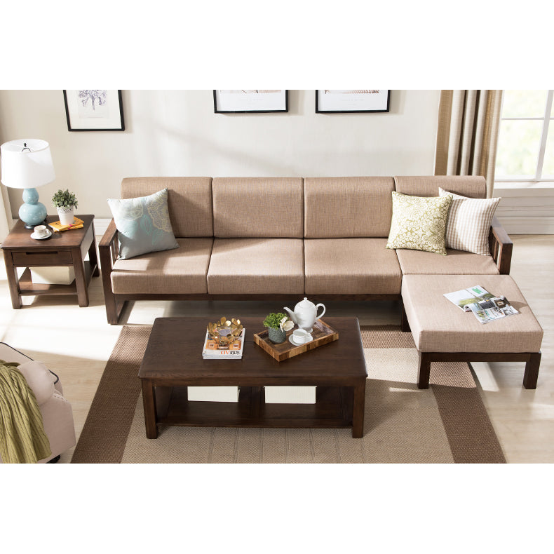 Stylish Dark Brown Sofa with Natural Oak Wood Accents in Grey, Beige, Pink, Yellow, and Light Blue Options hym-1531