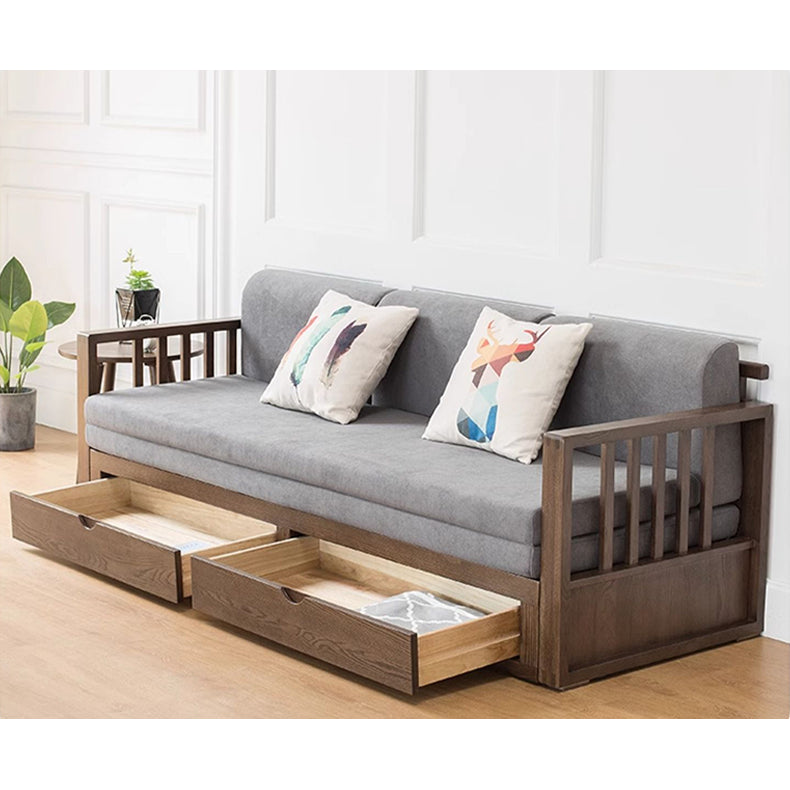 Stylish Dark Brown Sofa with Natural Oak Wood Accents in Grey, Beige, Pink, Yellow, and Light Blue Options hym-1531