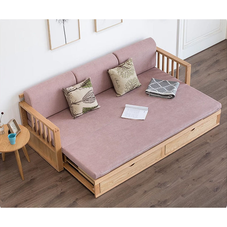 Stylish Dark Brown Sofa with Natural Oak Wood Accents in Grey, Beige, Pink, Yellow, and Light Blue Options hym-1531