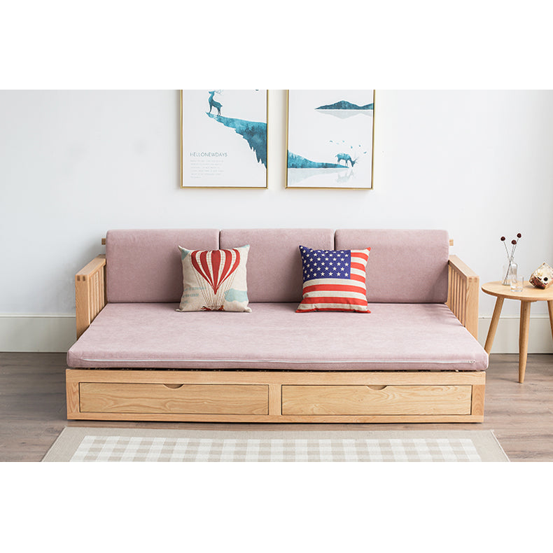 Stylish Dark Brown Sofa with Natural Oak Wood Accents in Grey, Beige, Pink, Yellow, and Light Blue Options hym-1531