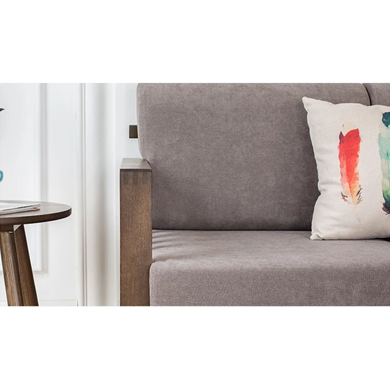 Stylish Dark Brown Sofa with Natural Oak Wood Accents in Grey, Beige, Pink, Yellow, and Light Blue Options hym-1531
