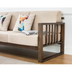 Stylish Dark Brown Sofa with Natural Oak Wood Accents in Grey, Beige, Pink, Yellow, and Light Blue Options hym-1531