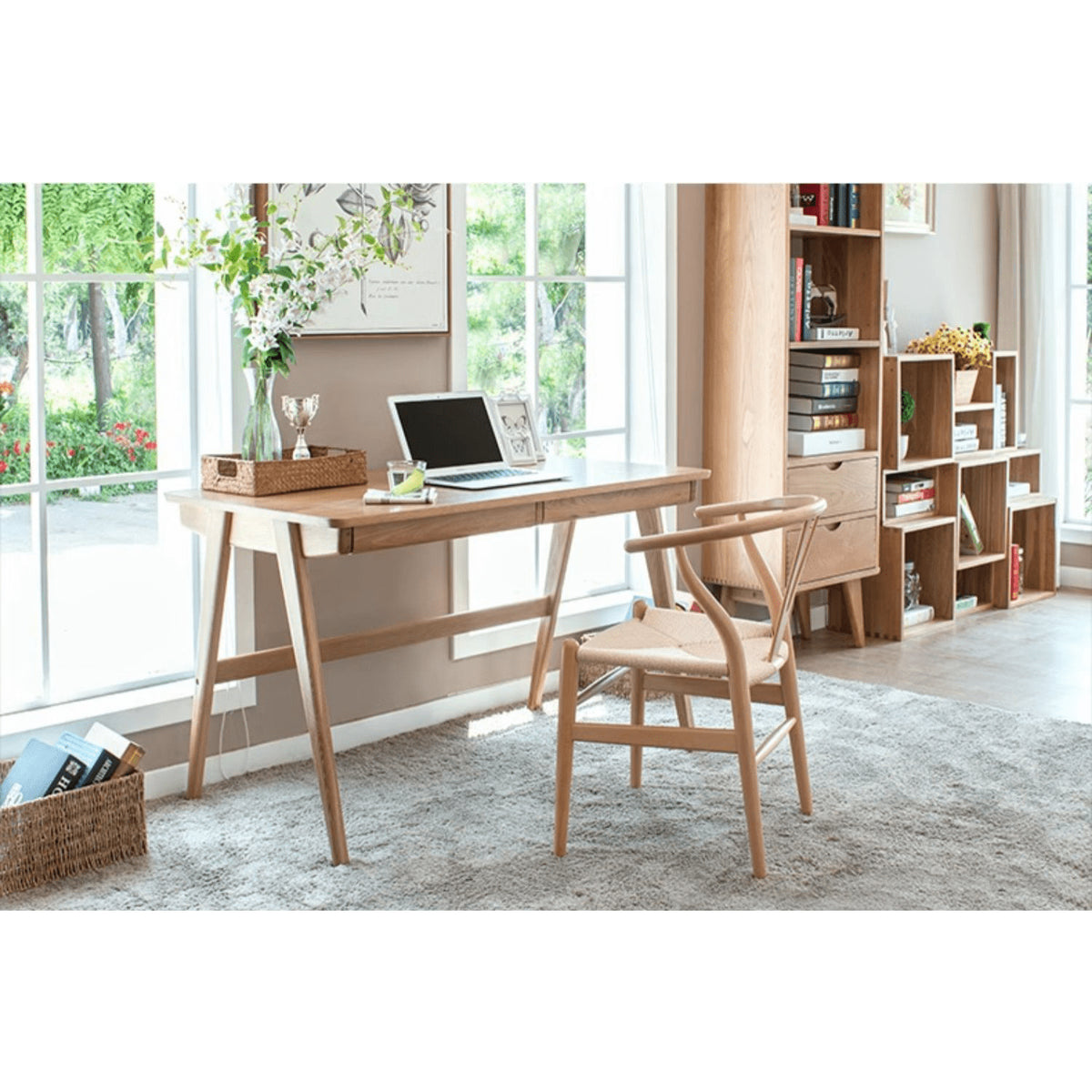 Beautiful Brown Beech and Tung Wood Natural Table - Elegance in Every Detail hym-469