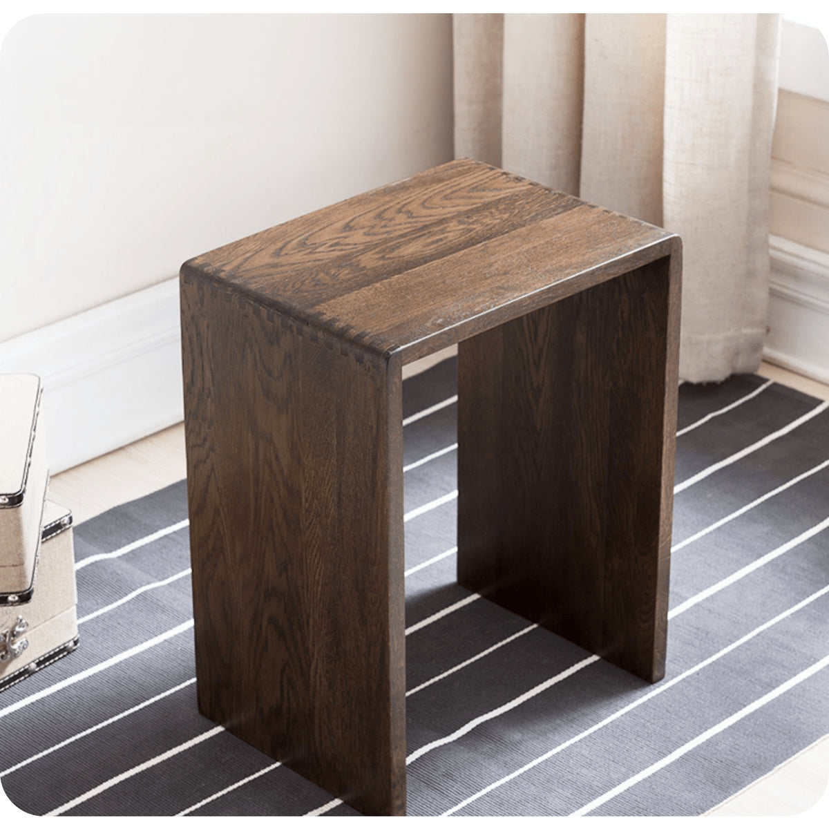 Handcrafted Brown Oak Wood Stool – Natural Finish, Perfect for Home Decor and Comfort hym-471