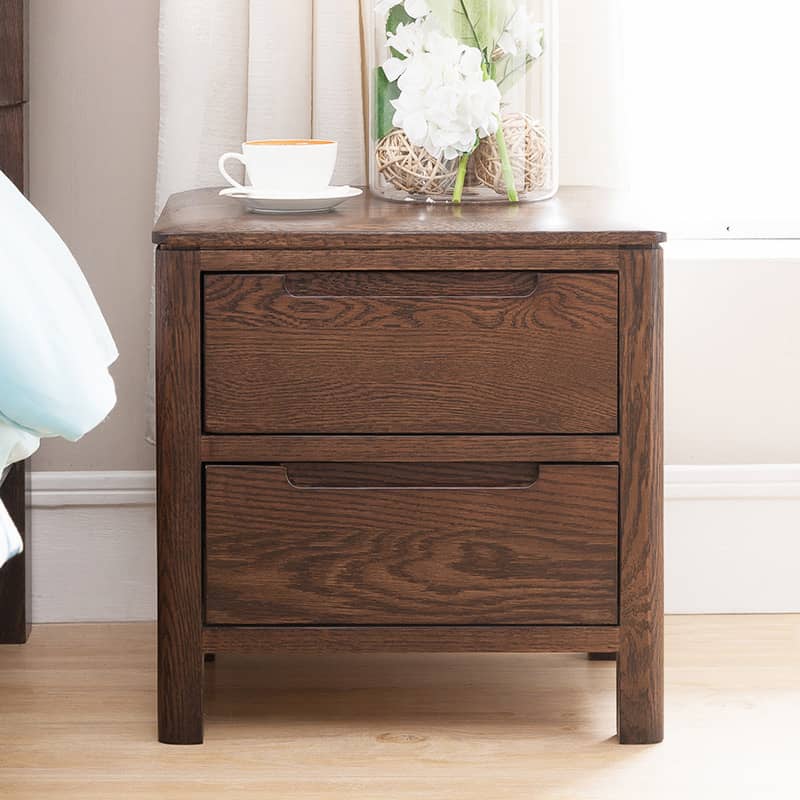 Natural Brown Oak & Tung Wood Bedside Cupboard - Stylish & Durable Nightstand hym-473