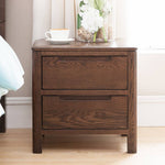 Natural Brown Oak & Tung Wood Bedside Cupboard - Stylish & Durable Nightstand hym-473