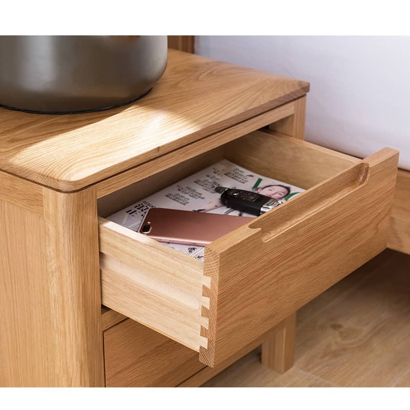 Natural Brown Oak & Tung Wood Bedside Cupboard - Stylish & Durable Nightstand hym-473