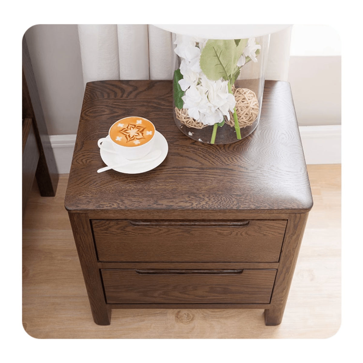 Natural Brown Oak & Tung Wood Bedside Cupboard - Stylish & Durable Nightstand hym-473